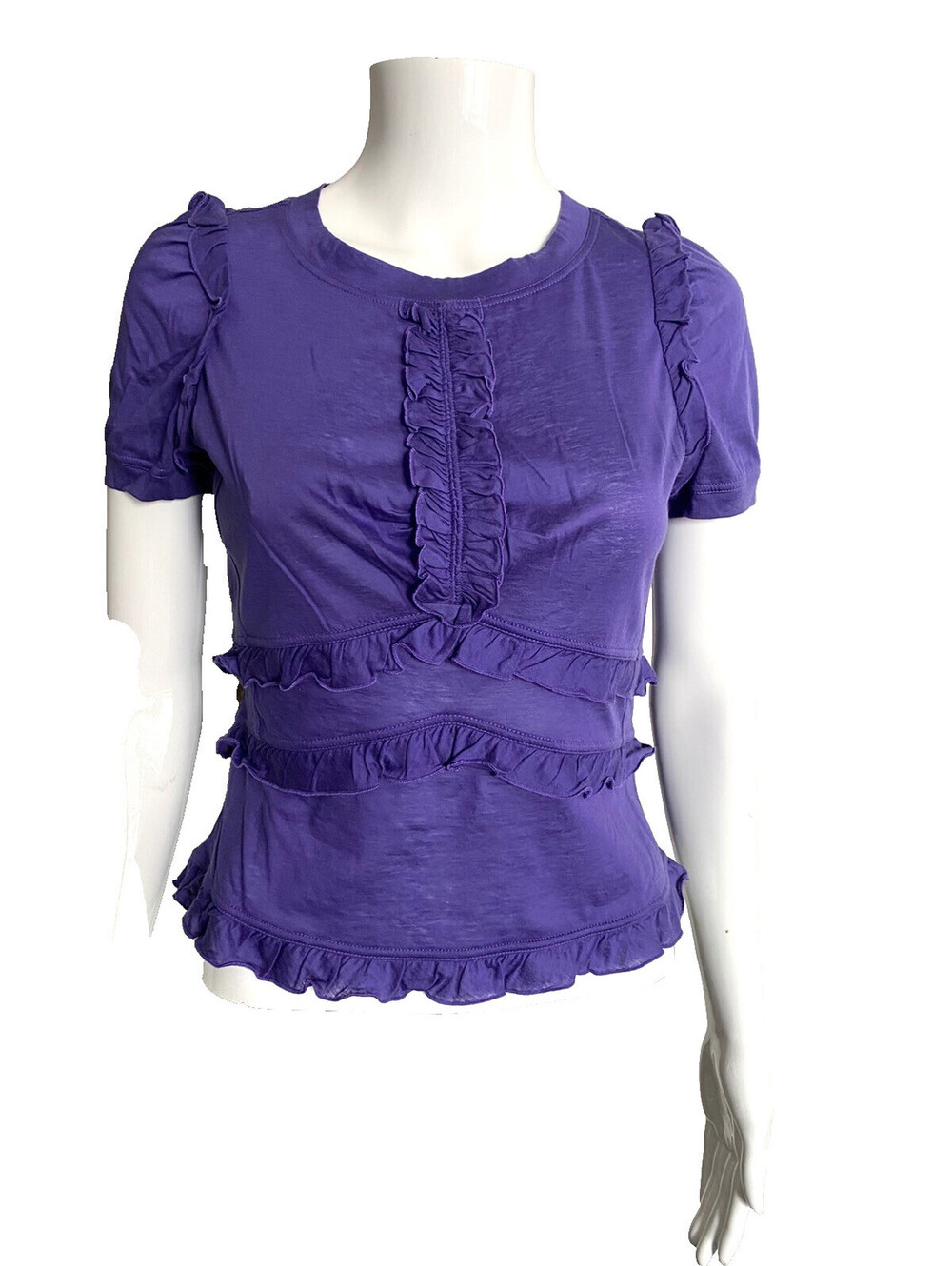 Vintage 2005 Louis Vuitton XS XSmall Short Sleeve Ruffle Cotton Top Purple Comfy